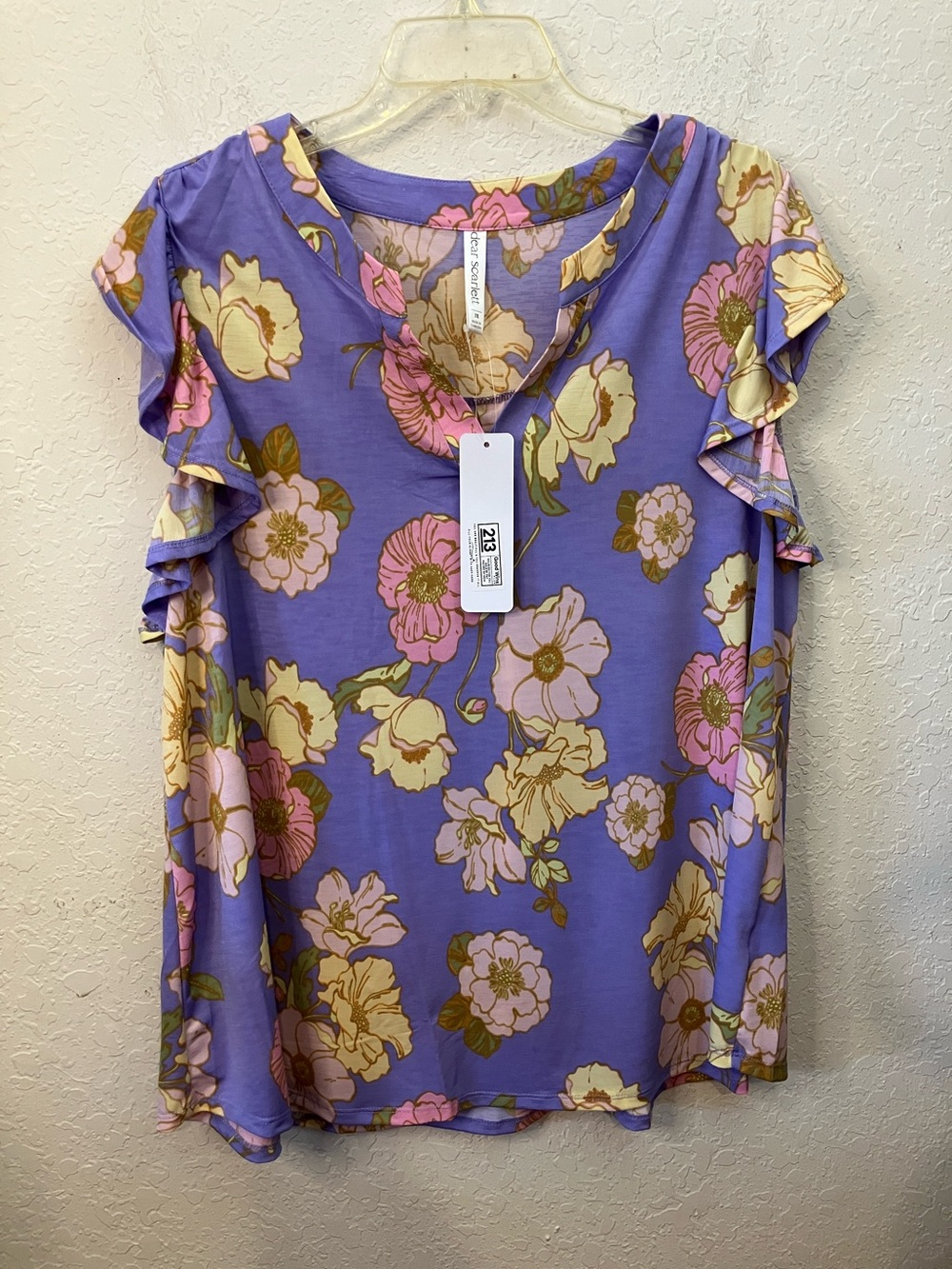 Dear Scarlett Floral Ruffle Sleeve V-Neck Blouse - Purple